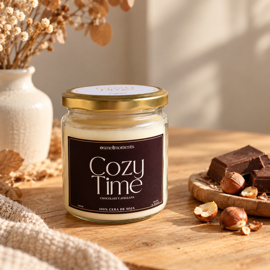 Cozy Time · Vela aromática de chocolate y avellana 🍫