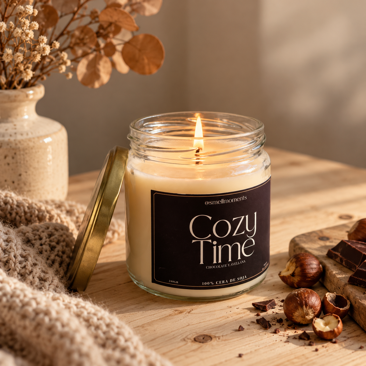 Cozy Time · Vela aromática de chocolate y avellana 🍫